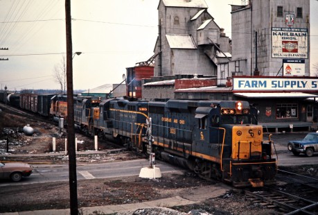 Northbound Chesapeake and Ohio Railway freight train in Carleton, Michigan, on November 16, 1974. Photograph by John F. Bjorklund, © 2015, Center for Railroad Photography and Art. Bjorklund-33-15-16