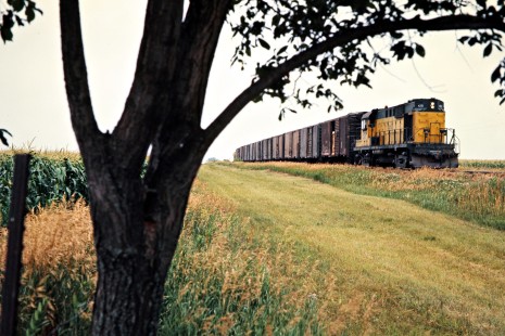Eastbound Chicago and North Western Railway freight train in Tracy, Minnesota, on July 22, 1976. Photograph by John F. Bjorklund, © 2015, Center for Railroad Photography and Art. Bjorklund-25-03-19.