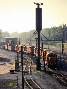 South Shore Line GP38-2 locomotives in Michigan City, Indiana, on July 9, 2001. Photograph by John F. Bjorklund, © 2015, Center for Railroad Photography and Art. Bjorklund-42-30-16