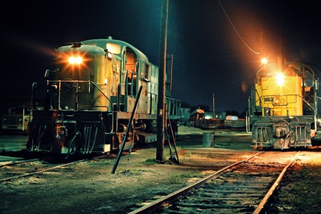 Chicago and North Western Railway Alco locomotives at the engine terminal in Huron, South Dakota, on July 22, 1976. Photograph by John F. Bjorklund, © 2015, Center for Railroad Photography and Art.  Bjorklund-25-05-10.
