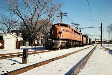 South Shore Line freight train at Hammond, Indiana, on January 17, 1981.  Photograph by John F. Bjorklund, © 2015, Center for Railroad Photography and Art. Bjorklund-42-11-10