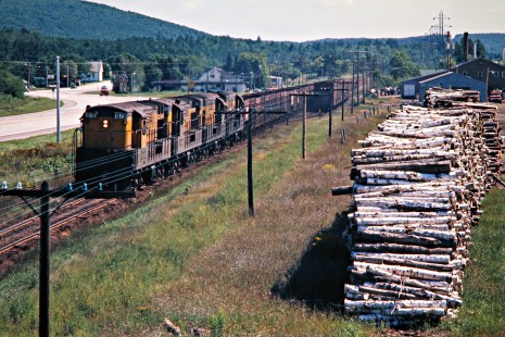 Westbound Chicago and North Western Railway ore train in Quinnesec, Michigan, on August 18, 1974. Photograph by John F. Bjorklund, © 2015, Center for Railroad Photography and Art. Bjorklund-28-08-08
