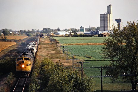 Northbound Chicago and North Western Railway freight train in Northwood, Iowa, on October 5, 1979. Photograph by John F. Bjorklund, © 2015, Center for Railroad Photography and Art. Bjorklund-28-12-10