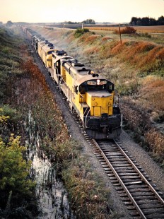 Northbound Chicago and North Western Railway freight train in Kenyon, Minnesota, October 7, 1979. Photograph by John F. Bjorklund, © 2015, Center for Railroad Photography and Art. Bjorklund-26-18-13