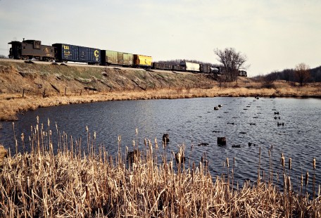 Southbound Chesapeake and Ohio Railway freight train near Clyde, Michigan, on April 19, 1980. Photograph by John F. Bjorklund, © 2015, Center for Railroad Photography and Art. Bjorklund-34-20-02