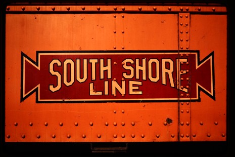 South Shore Line passenger car logo at South Bend, Indiana, on September 6, 1980.  Photograph by John F. Bjorklund, © 2015, Center for Railroad Photography and Art. Bjorklund-42-10-16