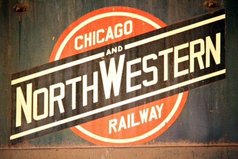Chicago and North Western Railway logo in Escanaba, Michigan, on September 1, 1973. Photograph by John F. Bjorklund, © 2015, Center for Railroad Photography and Art. Bjorklund-24-02-07