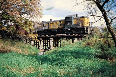 Southbound Chicago and North Western Railway freight train in Viola, Minnesota, on October 10, 1977. Photograph by John F. Bjorklund, © 2015, Center for Railroad Photography and Art. Bjorklund-25-25-01