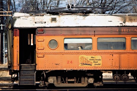 South Shore Line passenger car no. 24 in Michigan City, Indiana, on March 12, 1983. Photograph by John F. Bjorklund, © 2015, Center for Railroad Photography and Art. Bjorklund-42-17-16