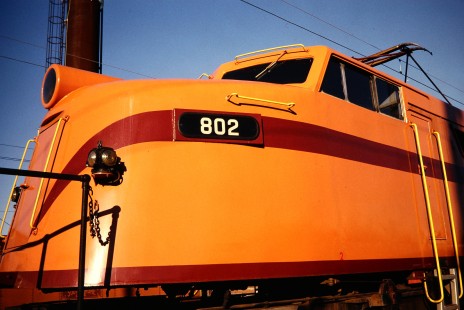 South Shore Line electric locomotive no. 802 at Michigan City, Indiana, on October 19, 1972. Photograph by John F. Bjorklund, © 2015, Center for Railroad Photography and Art. Bjorklund-42-02-18