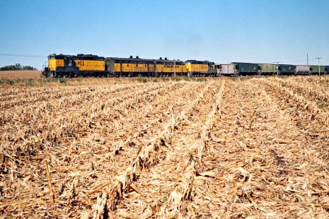 Southbound Chicago and North Western Railway freight train in Waterville, Minnesota, on October 2, 1977. Photograph by John F. Bjorklund, © 2015, Center for Railroad Photography and Art. Bjorklund-28-11-03