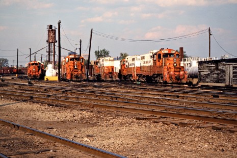 Illinois Central Gulf Railroad diesel locomotives in Louisville, Kentucky, on October 12, 1985. Photograph by John F. Bjorklund, © 2016, Center for Railroad Photography and Art. Bjorklund-60-19-06