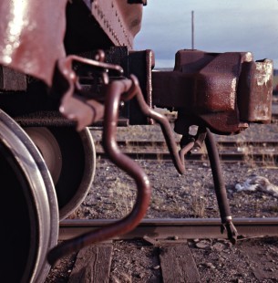 Close-up of coupler on Alaska Railroad freight car, c. 1968. Photograph by Leo King, © 2015, Center for Railroad Photography and Art. King-02-023-003