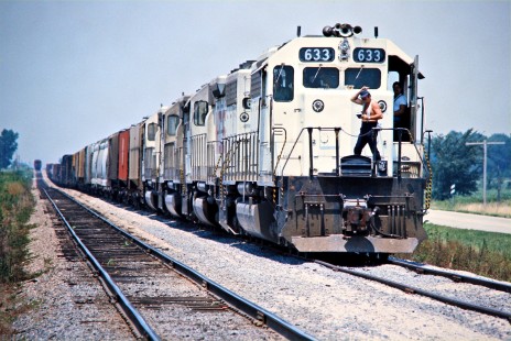 Southbound Kansas City Southern Railway freight train at Asbury, Missouri, on July 16, 1977. Photograph by John F. Bjorklund, © 2016, Center for Railroad Photography and Art. Bjorklund-61-03-02