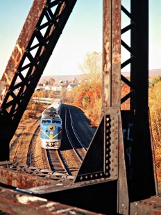 Delaware and Hudson Railway passenger train near Scranton, Pennsylvania, on October 19, 1974. Photograph by John F. Bjorklund, © 2015, Center for Railroad Photography and Art. Bjorklund-18-14-02