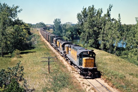 Eastbound Chicago and North Western Railway freight train in Balaton, Minnesota, on July 23, 1976. Photograph by John F. Bjorklund, © 2015, Center for Railroad Photography and Art. Bjorklund-28-10-07