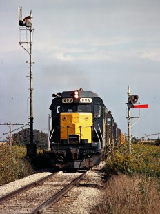 Southbound Chicago and North Western Railway freight train in Onawa, Iowa, on September 20, 1980. Photograph by John F. Bjorklund, © 2015, Center for Railroad Photography and Art. Bjorklund-28-14-15