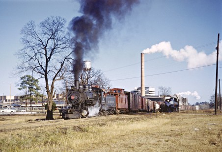 Angelina & Neches River Railroad steam locomotive no. 208 switching freight cars in Lufkin, Texas, on December 22, 1961. Photograph by Fred M. Springer, © 2016, Center for Railroad Photography and Art. Springer-TX2-07-24