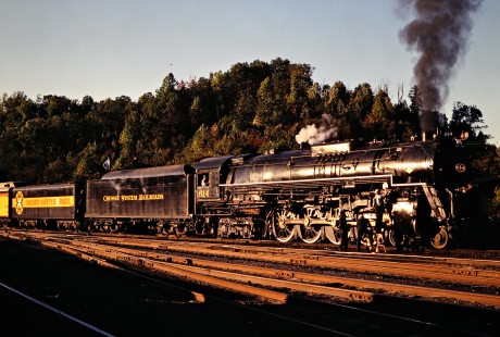 Eastbound Chesapeake and Ohio Railway steam locomotive no. 614 with the "Chessie Safety Express" at Gladstone, Virginia, on October 11, 1980. Photograph by John F. Bjorklund, © 2015, Center for Railroad Photography and Art. Bjorklund-34-22-09