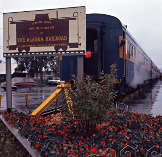 Alaska Railroad passenger train at the end of the main line at the depot in Fairbanks, Alaska, c. 1968. Photograph by Leo King, © 2015, Center for Railroad Photography and Art. King-02-016-006