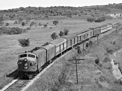 Kansas City-bound Missouri–Kansas–Texas Railroad <i>Texas Special</i> passenger train heads northward from Austin, Texas, in April 1964. Photograph by J. Parker Lamb, © 2016, Center for Railroad Photography and Art. Lamb-02-040-02