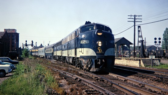 Chesapeake and Ohio Railway passenger train in Marion, Ohio, on May, 1969. Photograph by John F. Bjorklund, © 2015, Center for Railroad Photography and Art. Bjorklund-33-05-10