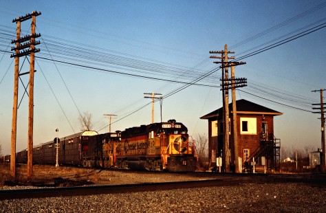 Southbound CSX Transportation freight train in Leipsic, Ohio, on January 16, 1988. Photograph by John F. Bjorklund, © 2015, Center for Railroad Photography and Art. Bjorklund-35-28-14