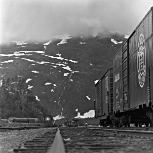Alaska Railroad freight cars and locomotives, c. 1973. Photograph by Leo King, © 2015, Center for Railroad Photography and Art. King-03-021-001