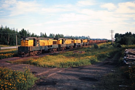 Westbound Chicago and North Western Railway freight train near Rock, Michigan, on August 17, 1974. Photograph by John F. Bjorklund, © 2015, Center for Railroad Photography and Art. Bjorklund-24-11-20.
