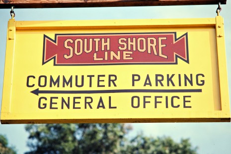 South Shore Line office sign in Michigan City, Indiana, on September 7, 1981. Photograph by John F. Bjorklund, © 2015, Center for Railroad Photography and Art. Bjorklund-42-14-20