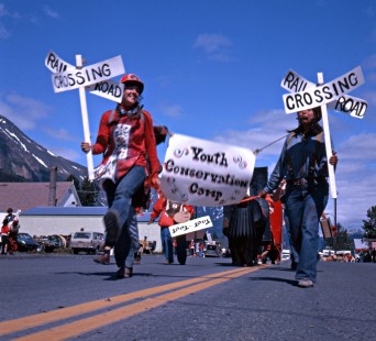 The Youth Conservation Camp at the 4th of July Seward Parade in Seward, Alaska, on July 4, 1968. Photograph by Leo King, © 2015, Center for Railroad Photography and Art. King-02-001-006