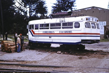 Empresa de Ferrocarriles Ecuatorianos rail-bus no. 63 at El Tambo, Cañar, Ecuador, on July 26, 1988. Photograph by Fred M. Springer, © 2014, Center for Railroad Photography and Art, Springer-ECU1-09-21