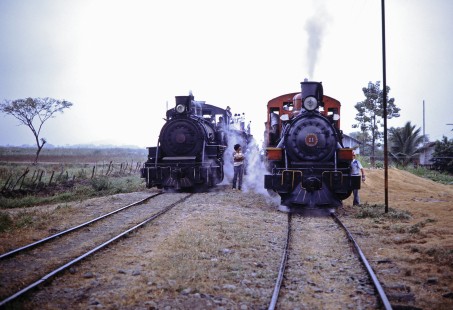 Guayaquil-Quito Railway steam locomotives nos. 11 and 17 in Casiguana, Guayas, Ecuador, on July 23, 1988. Photograph by Fred M. Springer,  © 2014, Center for Railroad Photography and Art, Springer-ECU1-03-03
