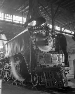 Union Pacific Railroad steam locomotive no. 8444 in shop at Green River, Wyoming, on August 31, 1968. Photograph by Victor Hand. Hand-UP-64-111.JPG