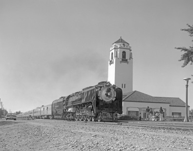Union Pacific Railroad steam locomotive no. 8444 leads an eastbound train at Boise Depot in Boise, Idaho on September 8, 1979. Photograph by Victor Hand. Hand-UP-64-312.JPG
