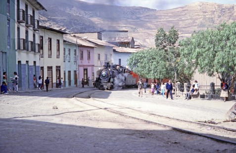 Guayaquil-Quito Railway steam locomotive no. 44 in Naranjapata, Chimborazo, Ecuador, on July 24, 1988. Photograph by Fred M. Springer, © 2014, Center for Railroad Photography and Art, Springer-ECU1-06-01
