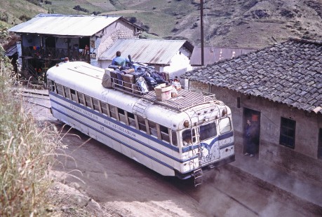 Empresa de Ferrocarriles Ecuatorianos rail-bus no. 97 at Cuenca, Azuay, Ecuador, on July 24, 1988. Photograph by Fred M. Springer, © 2014, Center for Railroad Photography and Art, Springer-ECU1-08-24