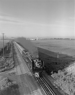 Union Pacific Railroad steam locomotive no. 8444 leads  westbound excursion train at Hazeltine, Colorado, on September 7, 1969. Train is en route from Denver, Colorado, to Laramie, Wyoming. Photograph by Victor Hand. Hand-UP-64-190.JPG