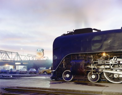 Union Pacific Railroad steam locomotive no. 8444 at Denver, Colorado, on January 24, 1970; Photograph by Victor Hand. Hand-UP-C64-35.JPG;