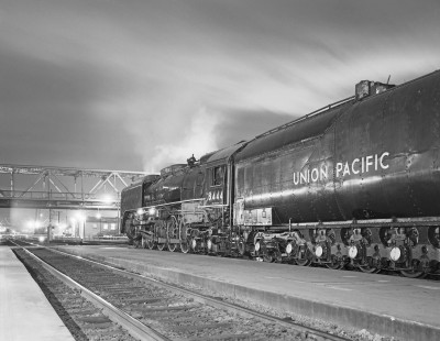 Union Pacific Railroad steam locomotive no. 8444 in Denver, Colorado, on the evening of January 24, 1970. Photograph by Victor Hand. Hand-UP-64-205.JPG