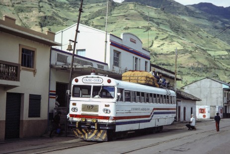 Guayaquil-Quito Railway Railbus no. 97 at Chunchi, Chimborazo, Ecuador, on July 12, 1990. Photograph by Fred M. Springer, © 2014, Center for Railroad Photography and Art, Springer-SOAM1-05-22