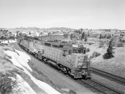 Union Pacific Railroad diesel locomotive no. 862 leads westbound freight on March 29, 1971 at Sherman, Wyoming. Photograph by Victor Hand. UP-64-258.JPG