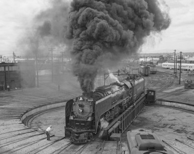 Union Pacific Railroad steam locomotive no. 8444 on turntable in Denver, Colorado, on May 31, 1969. Hand-UP-64-188.JPG