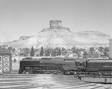 Union Pacific Railroad steam locomotive no. 8444 on turntable in Green River, Wyoming, on August 31, 1968. Photograph by Victor Hand. Hand-UP-64-113.JPG