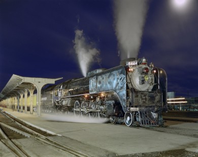Union Pacific Railroad steam locomotive no. 8444 at Union Station in Denver, Colorado, on January 24, 1970. Photograph by Victor Hand. Hand-UP-C64-34.JPG;