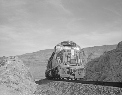 Union Pacific Railroad diesel locomotive no. 413 leads a westbound freight train in Dry Lake, Nevada, on November 15, 1967. Photograph by Victor Hand. Hand-UP-64-008.JPG