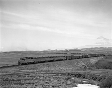 Union Pacific Railroad locomotive no. 850 with a westbound freight train in Hermosa, Wyoming, on May 10, 1968. Photograph by Victor Hand. Hand-UP-64-052.JPG