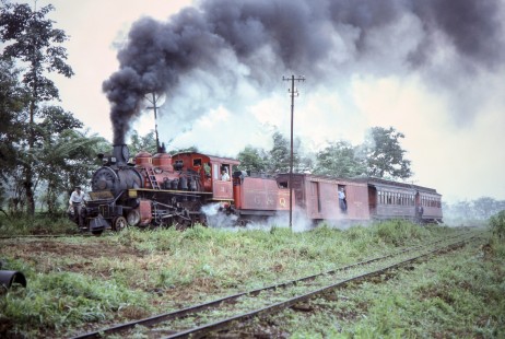 Guayaquil-Quito Railway steam locomotive no. 11 leading a passenger train in Bucay, Chimborazo, Ecuador, on July 9, 1990. Photograph by Fred M. Springer, © 2014, Center for Railroad Photography and Art, Springer-ECU1-22-09