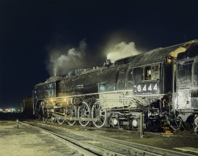 Union Pacific Railroad steam locomotive no. 8444 at Cheyenne, Wyoming on May 9, 1968. Photograph by Victor Hand. Hand-UP-C64-06.JPG
