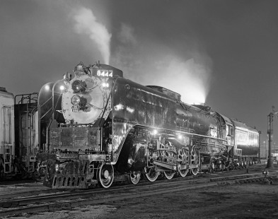 Union Pacific Railroad steam locomotive no. 8444 in Cheyenne, Wyoming, on the evening of May 9, 1968. Photograph by Victor Hand. Hand-UP-64-046.JPG